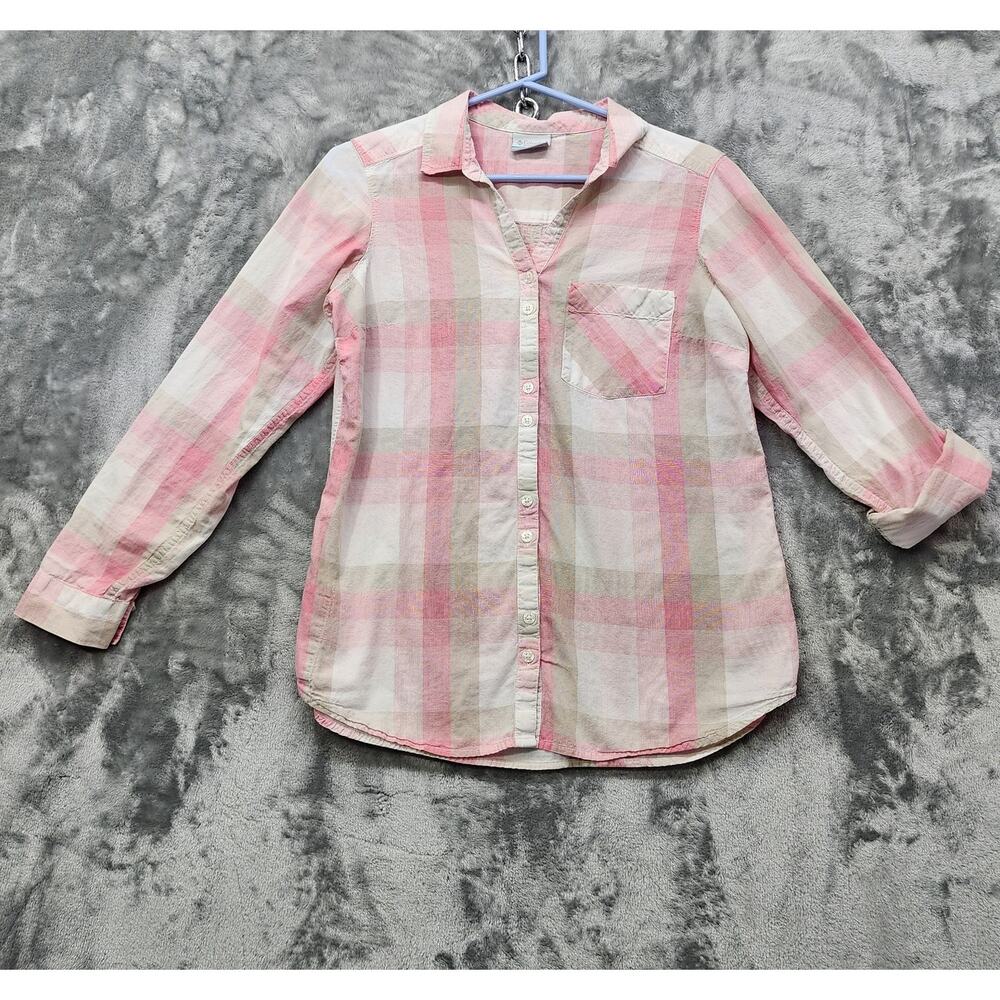 Columbia Top Womens M Pink‎ Plaid Long Sleeve Button Front Cotton Casual Preppy